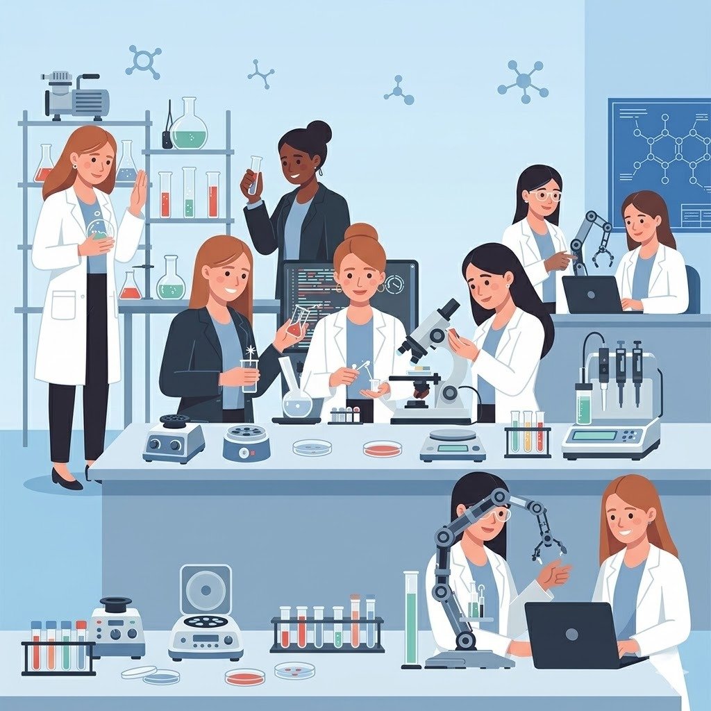 mujeres en laboratorio, experimento